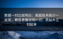 数据一对比就明白：英超技术统计一反常，教练表情说明一切，质疑声立刻起来