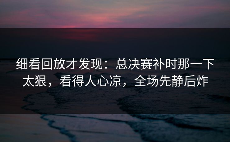 细看回放才发现：总决赛补时那一下太狠，看得人心凉，全场先静后炸